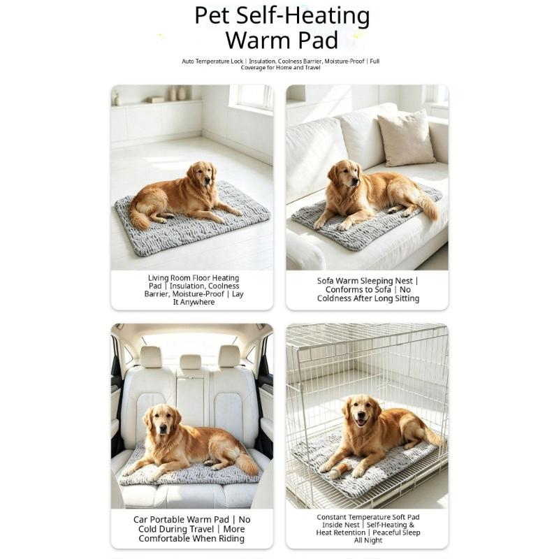 Washable Pet Warming Pad, Reflective Aluminum Film, Soft Textured Fabric and Traction Backing for Indoor Dog Lounging