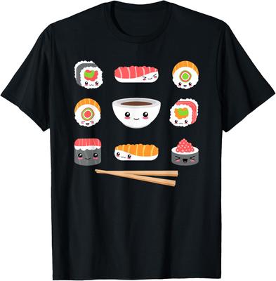 Kawaii Sushi Group Cute Japanese Food Graphic Tee Casual Cotton T-Shirt Anime Lovers