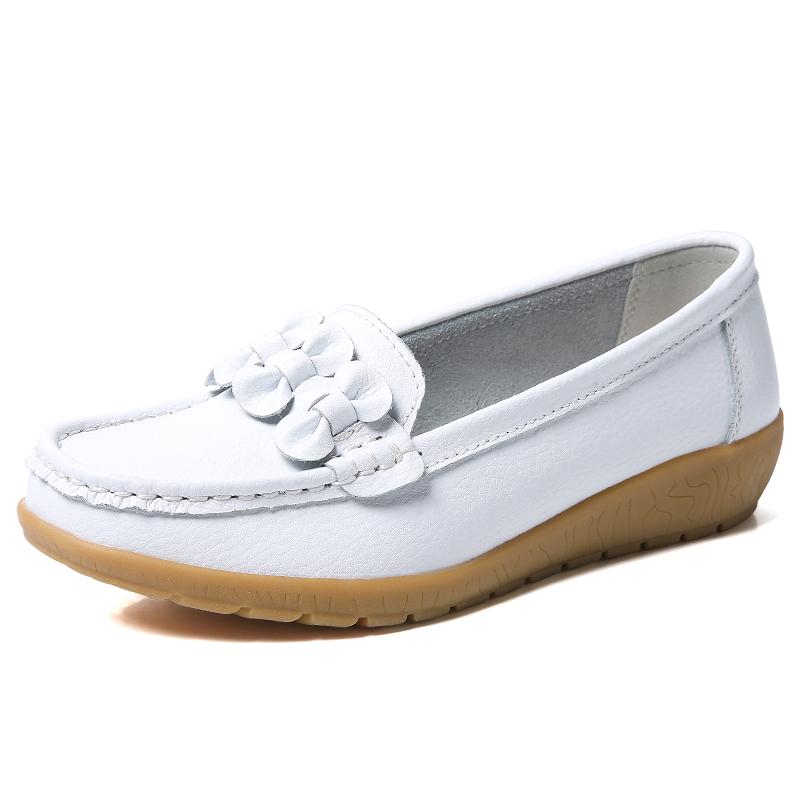 Women Flats Shoes Woman Genuine Leather Slip on Loafers Shoes Woman Soft Nurse Ballerina Shoes Plus Size Casual