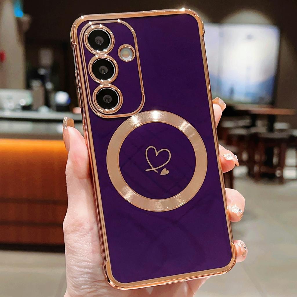 For Samsung Galaxy S26+ Magnetic Case Electroplated TPU Phone Cover Hollow Love Hearts