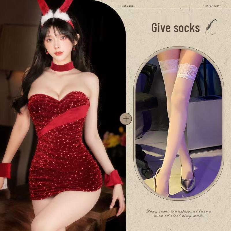 Mu Cheng Velvet Bunny Girl Lingerie Set - Quick Release Christmas Costume