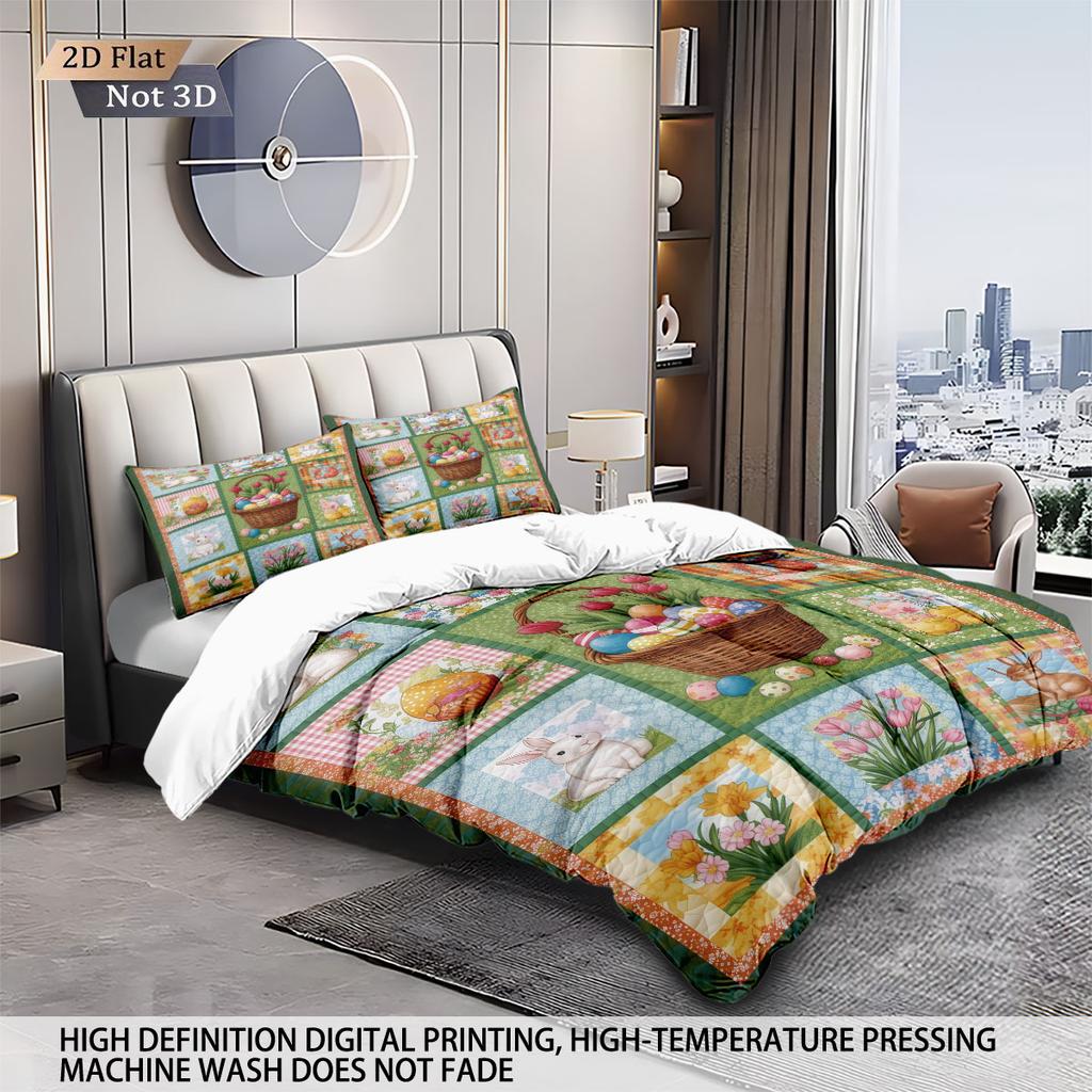 3pcs Easter Egg Print Coreless Down Duvet Cover Set Comfortable Bedroom Bedding Decoration Machine Washable