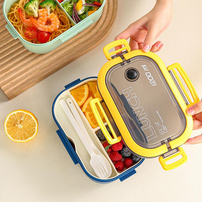 Sealed Double-Layer Lunch Box Student Compartmentalized Meal Container Microwave-Safe Weight-Loss Lunch Box for Office Workers