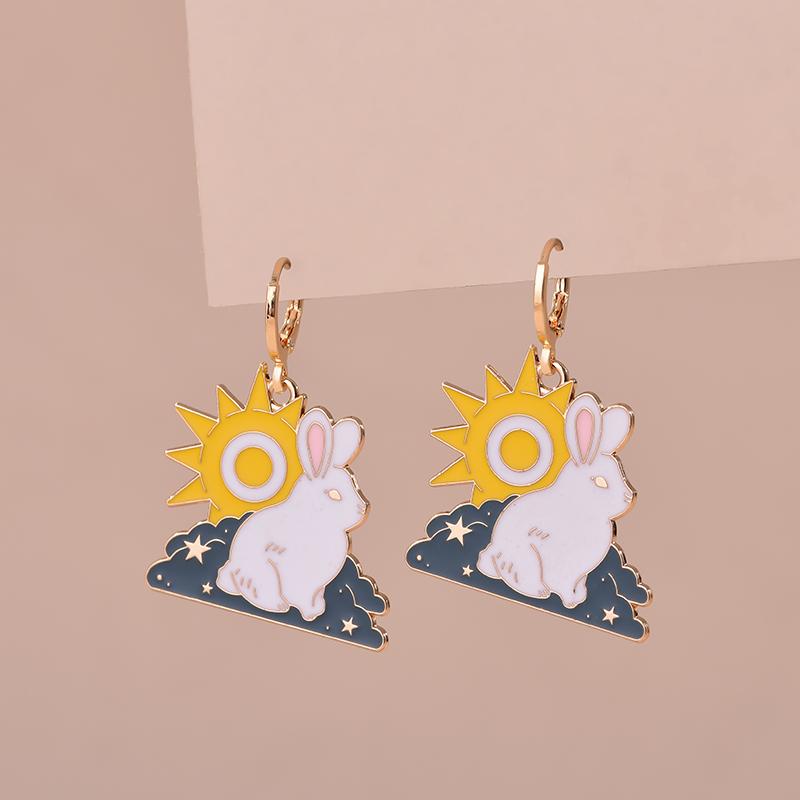 Colorful Aesthetic Animal Cat Rabbit Koi Dragon Earrings For Women Girls Enameled Delicate Gold Color Hoop Earrings Jewelry Gift