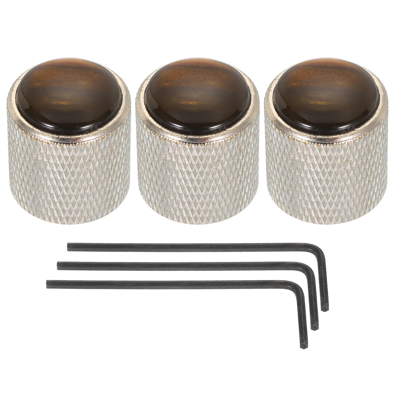 

uxcell Dome Amber Silver Control for Electric Guitars and Includes Internal Hex Set of 3 Guitar/Bass Knobs, Top, 6mm, Metal, Volume/Tone Basses,