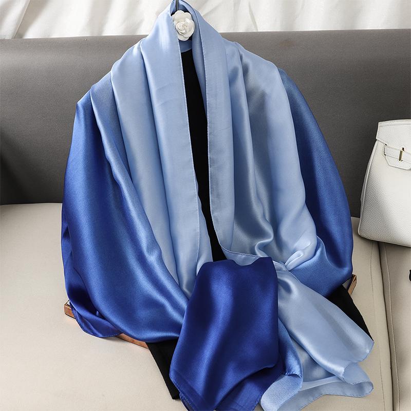 Casual Luxury Fashion Design  Silk Scarf Women Gradient Color Shawl Scarves Smooth Soft Muffler Hair Wraps Hijab