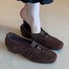 Retro Square-Toe Plissierte Einriemen Damen Vielseitige Einzelne Schuhe