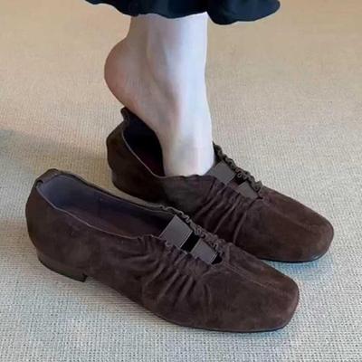 Retro Square-Toe Plissierte Einriemen Damen Vielseitige Einzelne Schuhe