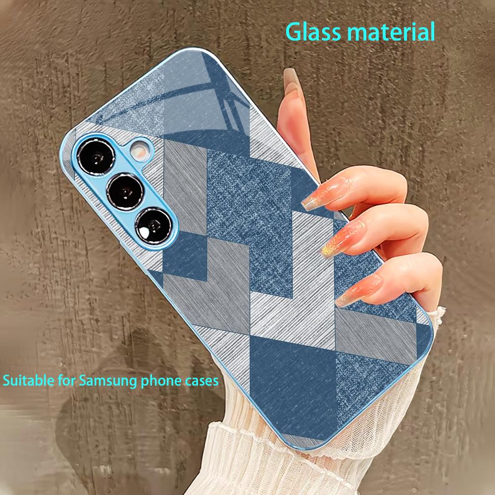 blue check pattern PhoneCase for Samsung Galaxy S26 S25 S24 S23 S22 FE Ultra Plus Built-in glass feel bare machine Men women