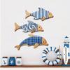 3Pcs/Set Geometric Wooden Dolphin Wall Decoration, Striped Wavy Plaid Fish Wall Art, Nautical Wall Hanging Ornament for Beach House, Bathroom