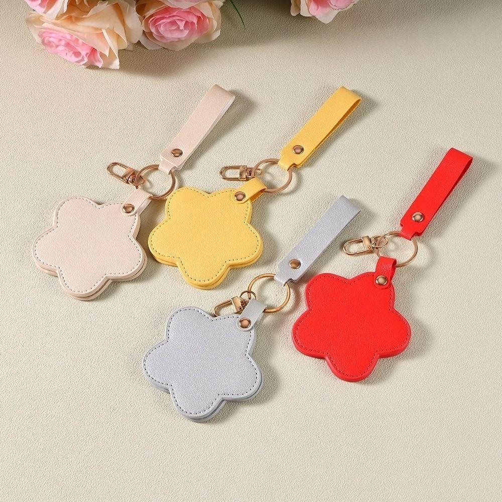 Rotate Small Mirror Stars Shape Makeup Mirror PU Leather Car Key Holder PU Leather Pendant Korean Style Bag Hanging Accessory