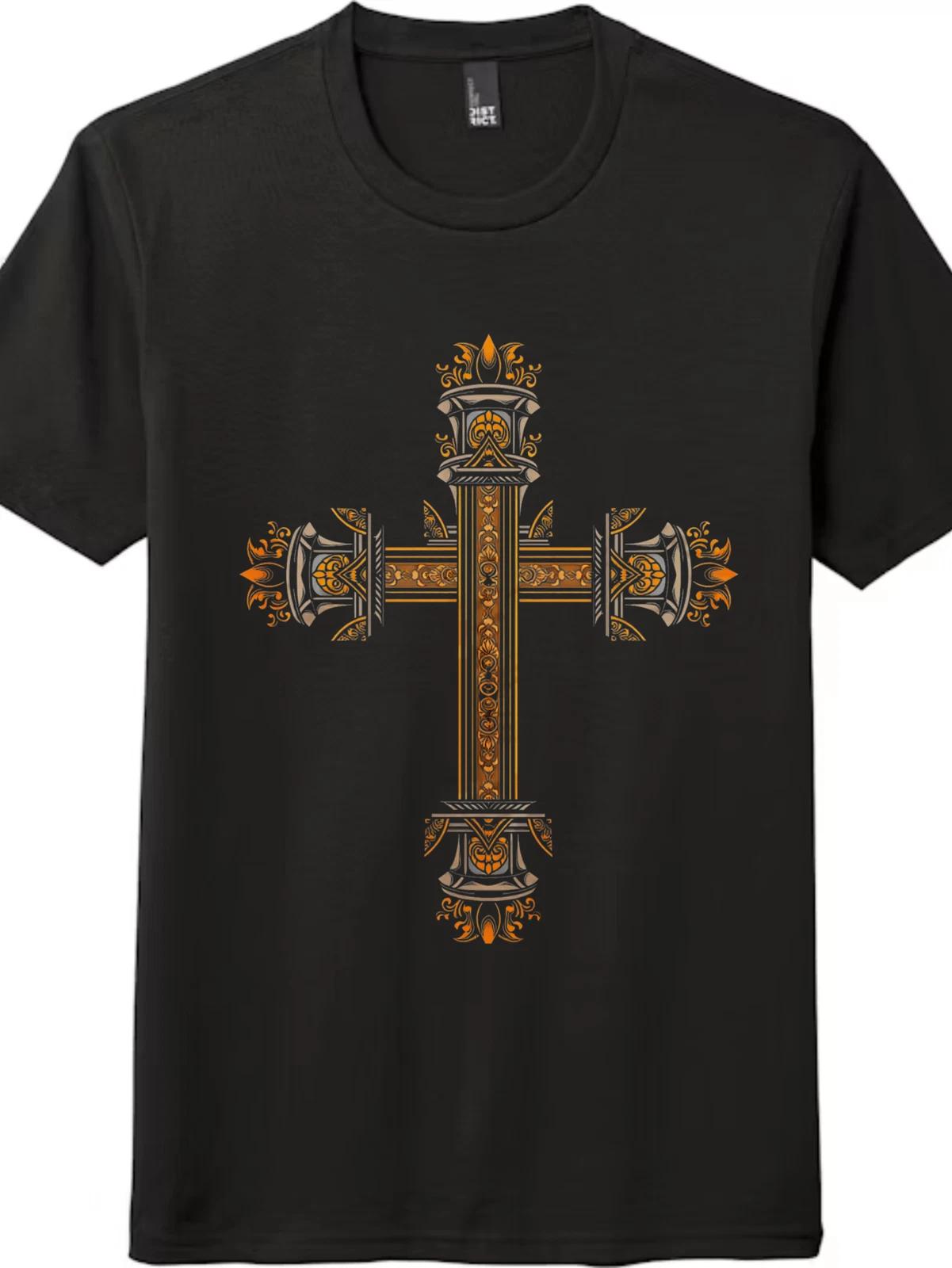 Elegant Orthodox Cross Art Graphic Tee - Unisex Faith Casual T-Shirt XL