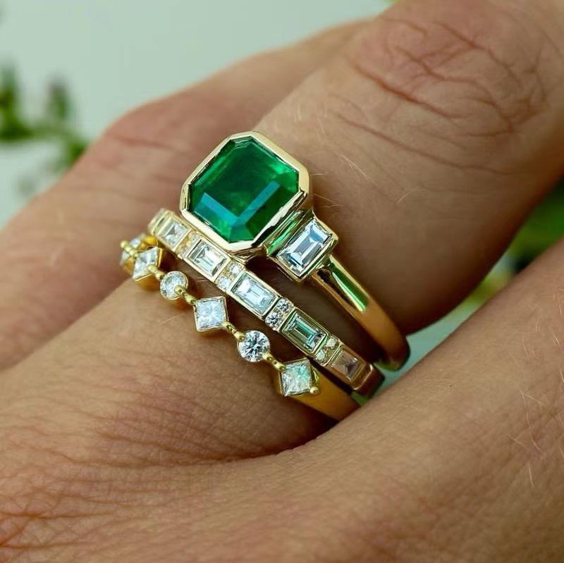 Legierung Cubic Zirkonia und Smaragd Edelstein Ring Set