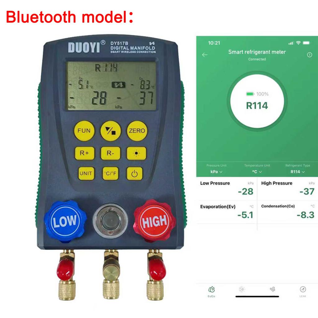 Digital refrigeration pressure gauge, air conditioning temperature detector, multi-function vacuum pressure test tool kit