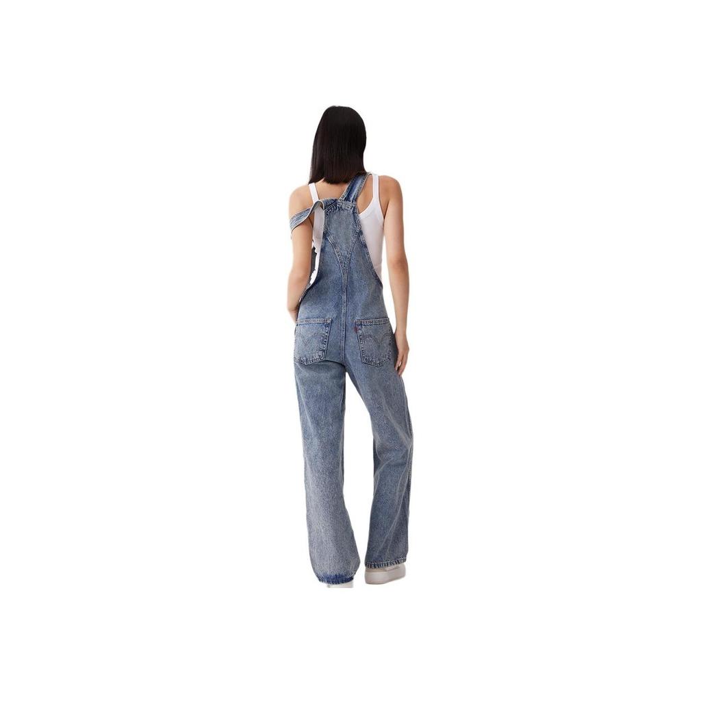 Levis Youth Casual Loose Straight Leg Denim Overalls With Large Pockets Women Overalls Washed-Blue 000UG-0002