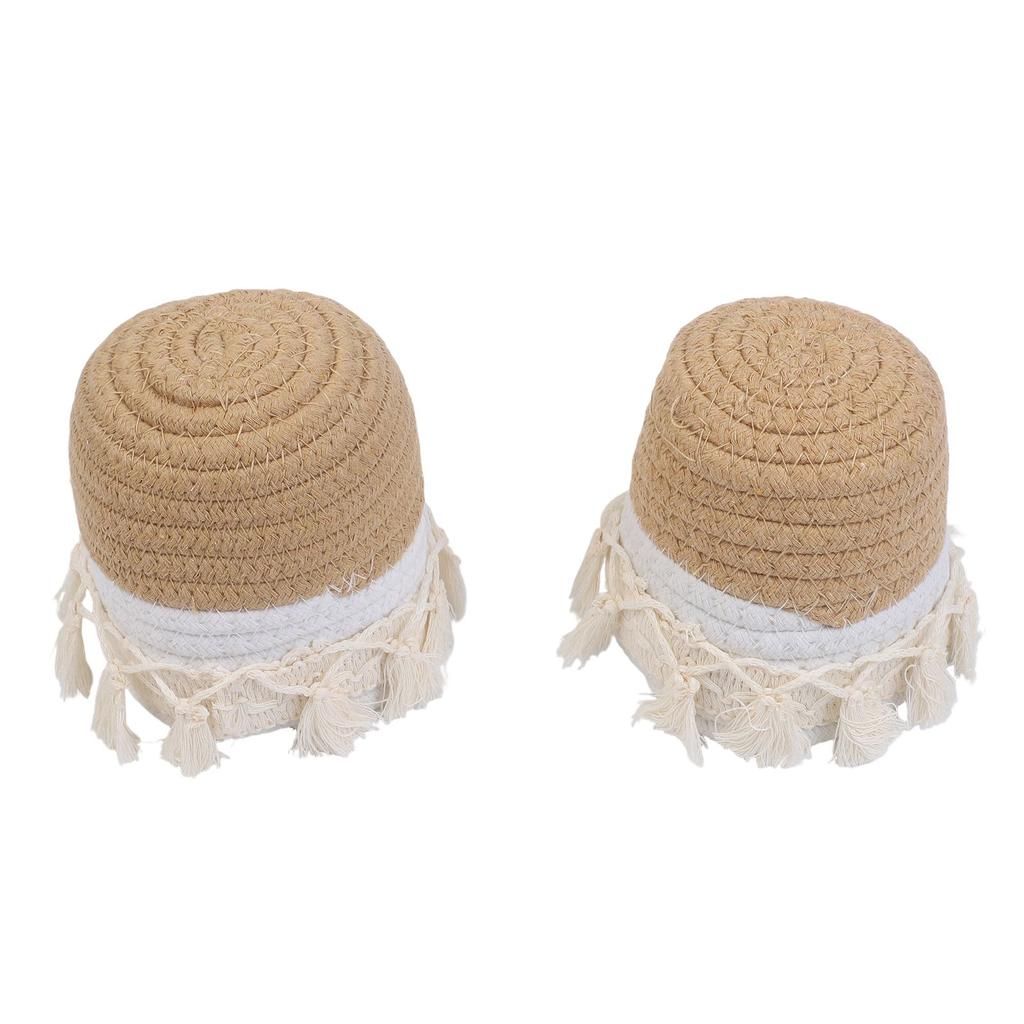 Runder Schreibtisch-Organizer mit Quasten-Akzent für Make-up-Pinsel und kleine Essentials Kompakter Aufbewahrungskorb aus Baumwollseil für Zuhause