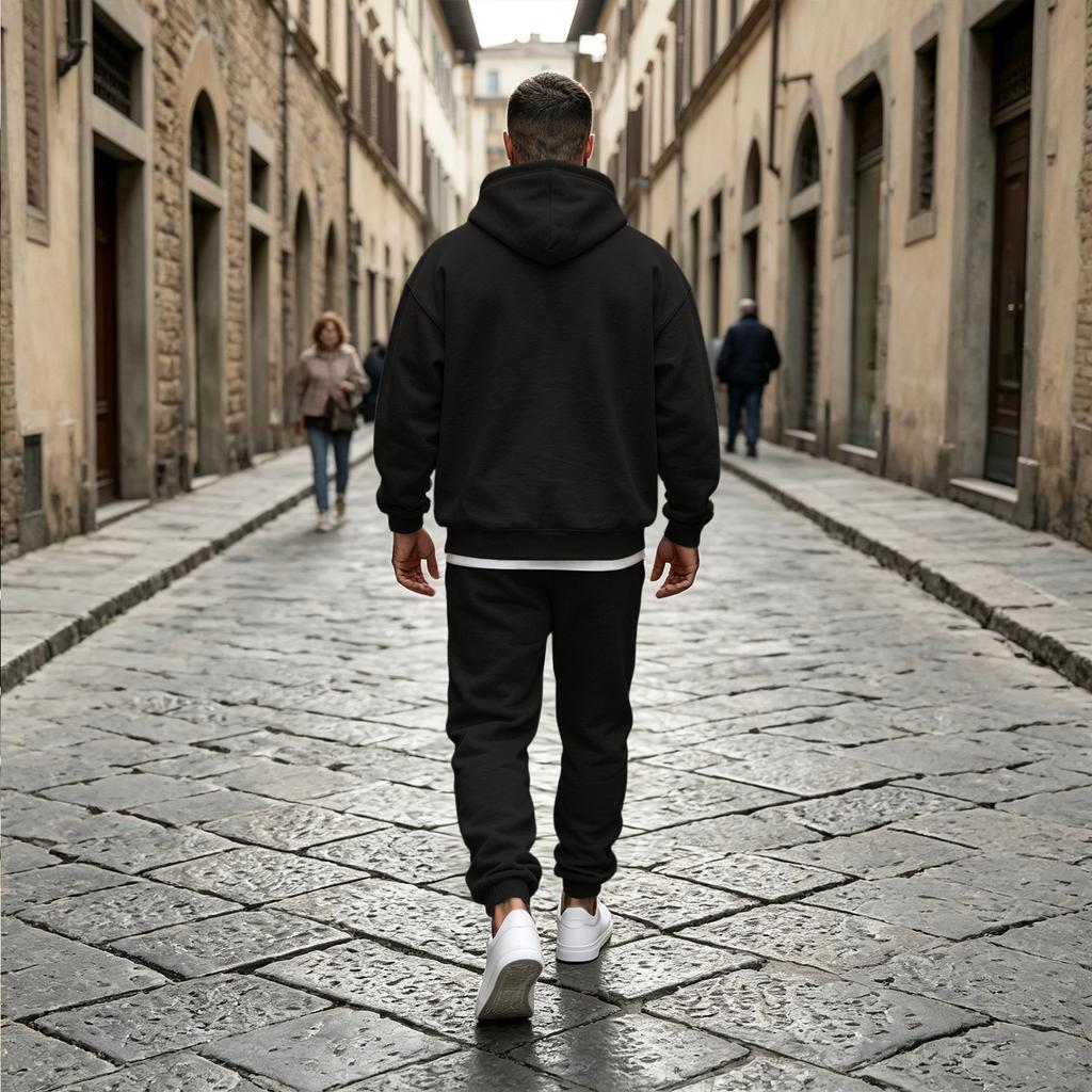Men's Casual Lined Hooded Sweatshirt Set Loose Sweatsuit for Fall Winter