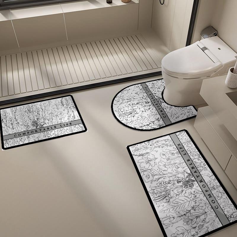 Luxury Bathroom Three-piece U-shaped Toilet Large Size Moisture-wicking Floor Mat Non-slip Foot Mat Soft Diatom Mud Mat