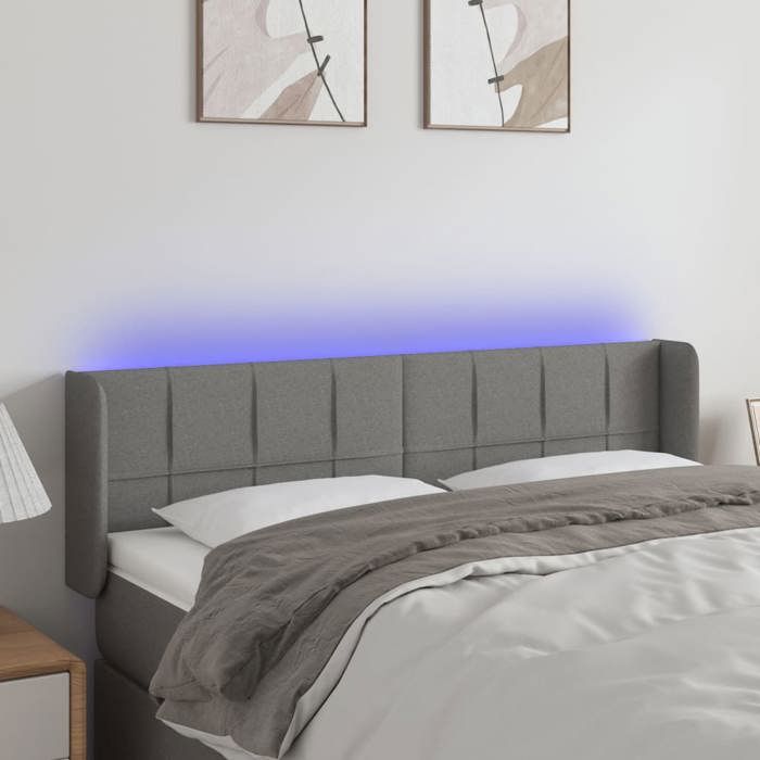 VidaXL Tête de Lit à LED Meuble de Chambre à Coucher Accessoire de Lit Double Tête de Cadre de Lit Intérieur Gris Foncé 3123235