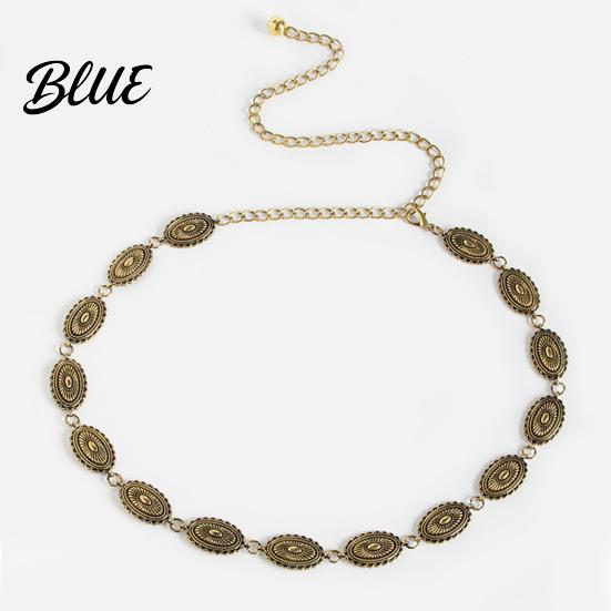 Women Adjustable Waist Strap Chain Bohemia Style Denim Belt Alloy