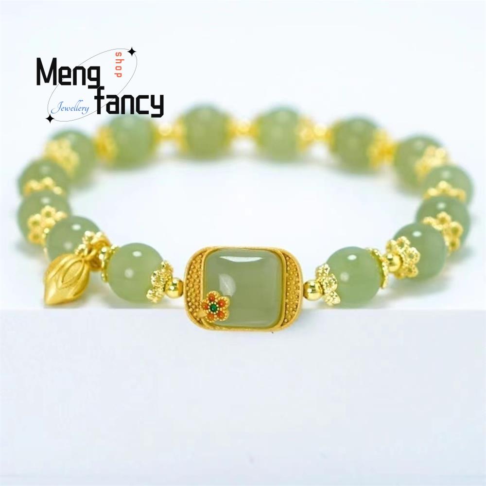Natural Hetian Jade Bracelet Square Sugar Lotus Bracelet Exquisite Elegant Retro Chinese Style Sexy Young Girls Fashion Jewelry золотой
