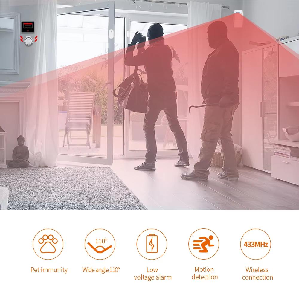 PIR Motion Sensor for Smart Home Human Infrared Detector Compatible with 433MHz Wireless Security Alarm System that Works with