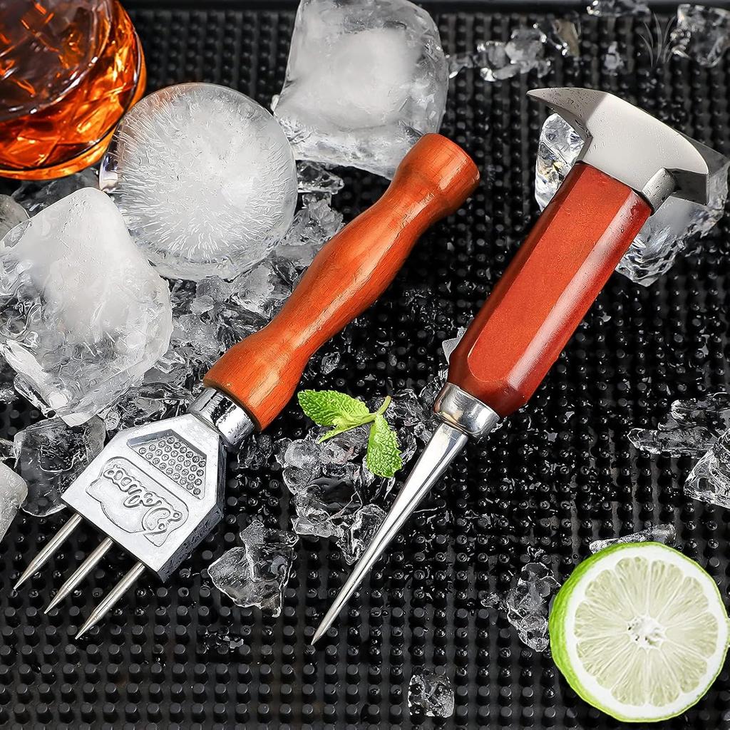 Ice Pick Set of 2-7.24 Inch and 6.8Inch Stainless Steel Ice Crusher with Wood Handle, Japanese Style Ice Chipper Ideal for Bars and Home