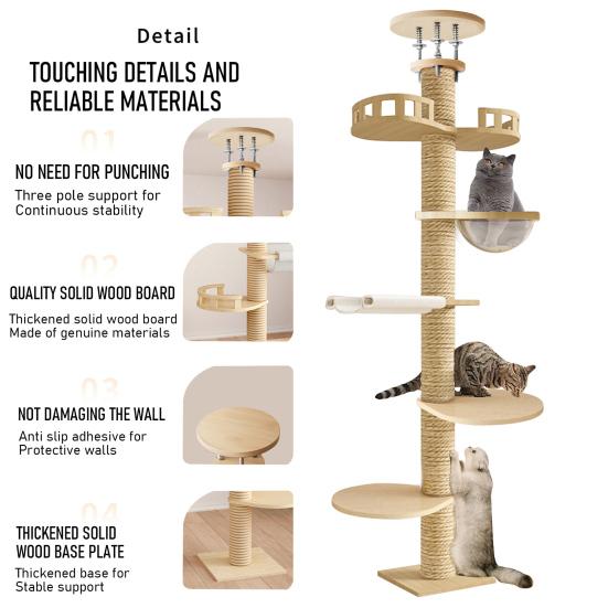Cat Tree Floor To Ceiling Cat Tree Height Adjustable Cat Tower 6 Tier Hemp Scratching Post High Sturdy Cat Activity Tree Cat Scratching Post