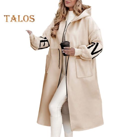 

Женское зимнее пальто с капюшоном и боковыми карманами, лоскутное трикотажное пальто с рукавами, узором из букв, свободное, средней длины, с завязками на талии, однотонное пальто XXXL абрикосовый