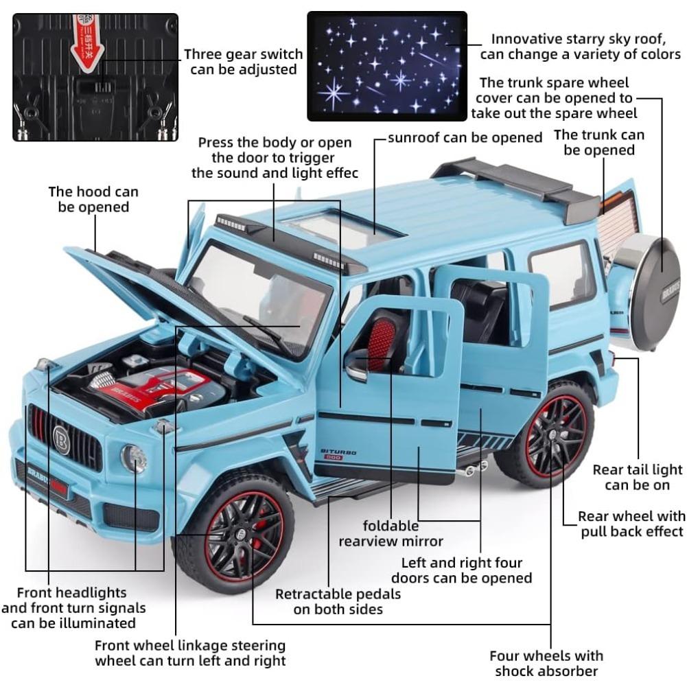 1/24 Toy Cars Brabus G800 Metal Diecast Cars Model with Sound and Light,Pull Back,Model Cars with Starry Sky Roof,Suitable for Children As Gifts