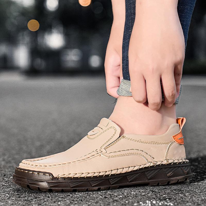 2025 New Men's Shoes Loafer Casual Shoes Outdoor Tooling Leather Shoes Spring Low-top Foot Stitching Handmade Shoes