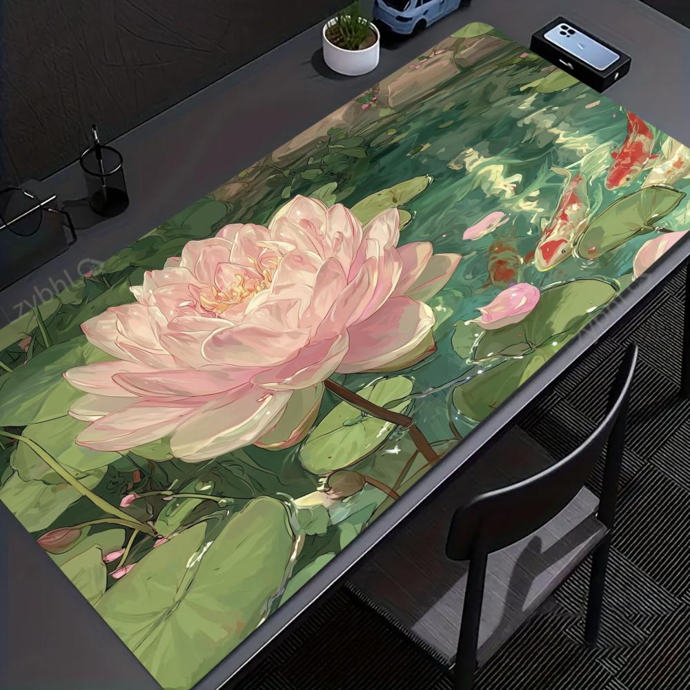 Lotus Flower Mouse Pad Large E-sport Mousepads PC Gaming Office Home Rubber Stitched Edge Rubber Anti-Slip Gamer Long Mousepad