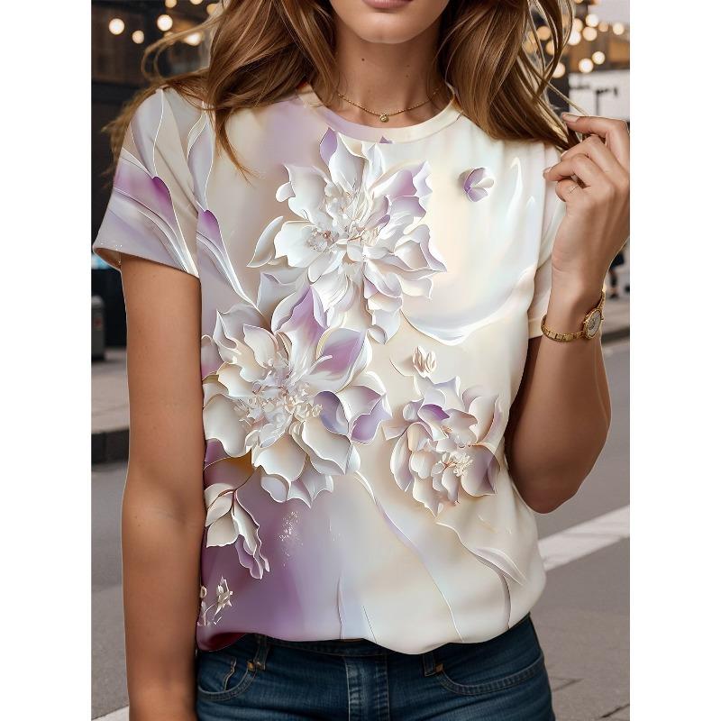 Flower Print Female Graphil Short Sleeve Summer Women s T-Shirt New T-Shirt for Women s Clothes Fashion Top for Women T-Shirt S