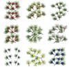 12 pièces Fait Main DIY Mini Branches de Pin Aiguilles Baies Rouges Accessoires Couronne de Noël Boîte Cadeau Plantes Artificielles Arrangement Floral