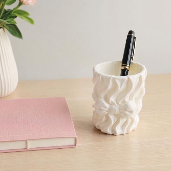 huaqianguhh Silk Texture Pen Holder, 3D Printed Desk Organizer for Brushes Stationery And Makeup Brushes, Ribbon Design Large Capacity Pencil