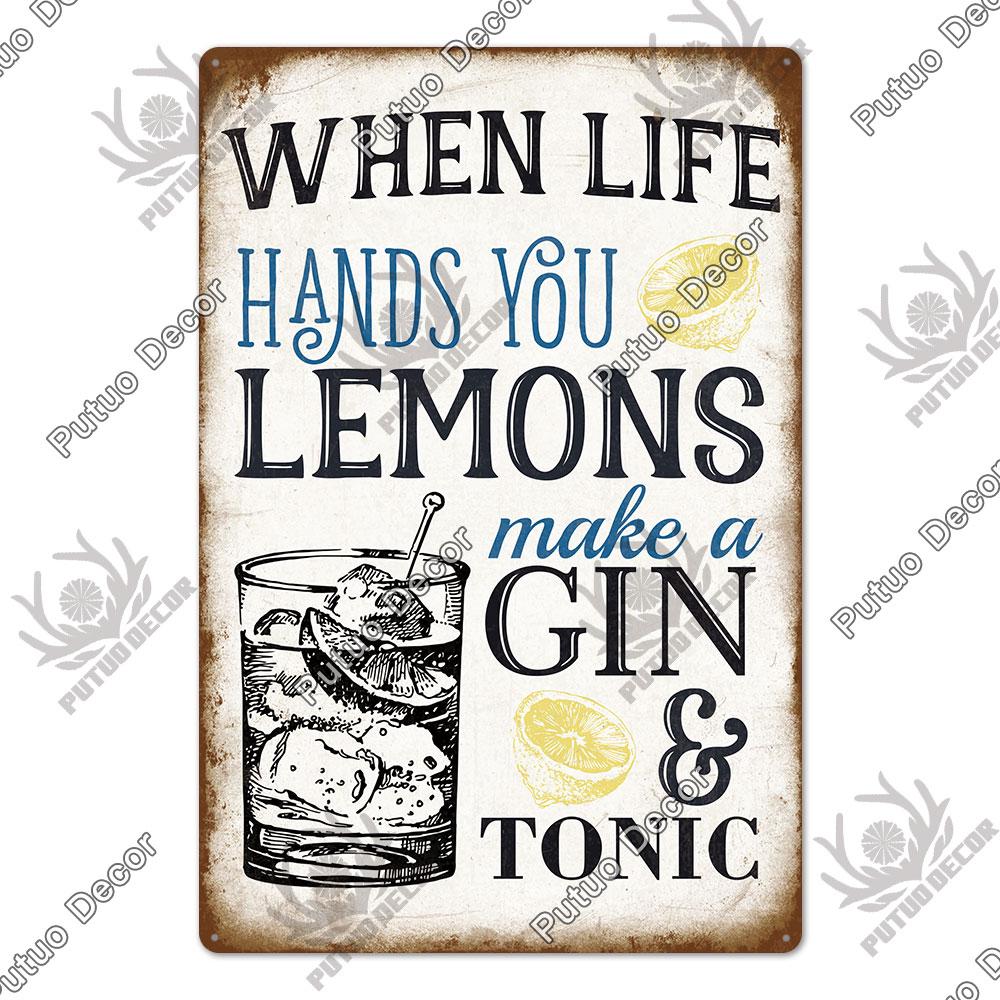 Mfoever Tin Decor Gin Brand Vintage Wine Tin Sign Metal Alcohol Plaque for Home Kitchen Bar Pub Club Man Cave Decoration Wall Decor