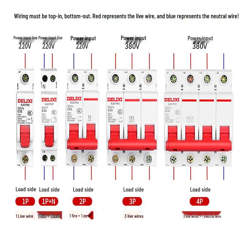 Delixi Air Circuit Breaker: 1P, 2P, 3P, 4P Options for Household and Three-Phase Systems (25A, 32A, 40A, 63A)