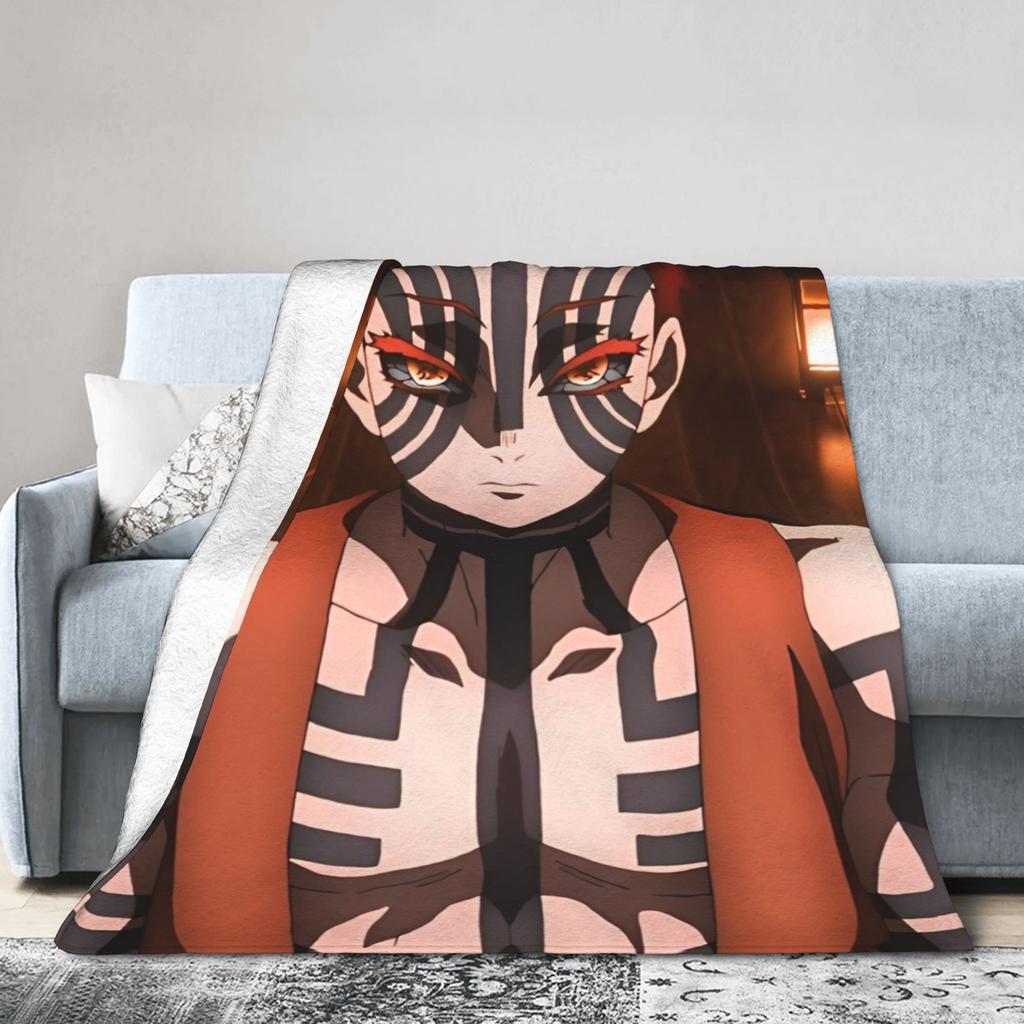 Akaza Blankets Velvet Anime Kimetsu No Yaiba Soft Throw Blanket for Car Sofa Couch Bedroom Quilt
