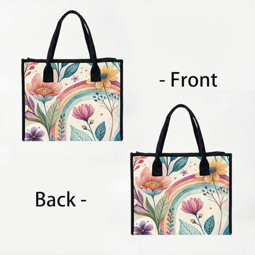 Boho Floral Rainbow Women Daily Shopping Tote Bag Cute Portable Casual Lightweight Handbag