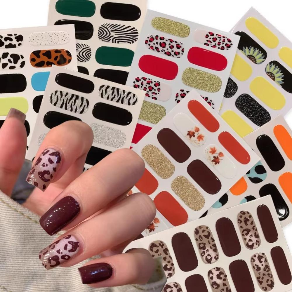 

Semi Cured Nail Patch 32 Strips Gel Nail Polish Strips Autumn Nail Stickers DIY Nail Art Making 18