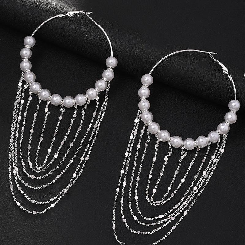Pearl Ring Earrings Personalized Exaggerated Fringed Earrings Accessories Women's Earrings