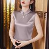 2024 Summer Women's Satin Camisole with Stand-up Collar & Frog Button - Chinese National Style