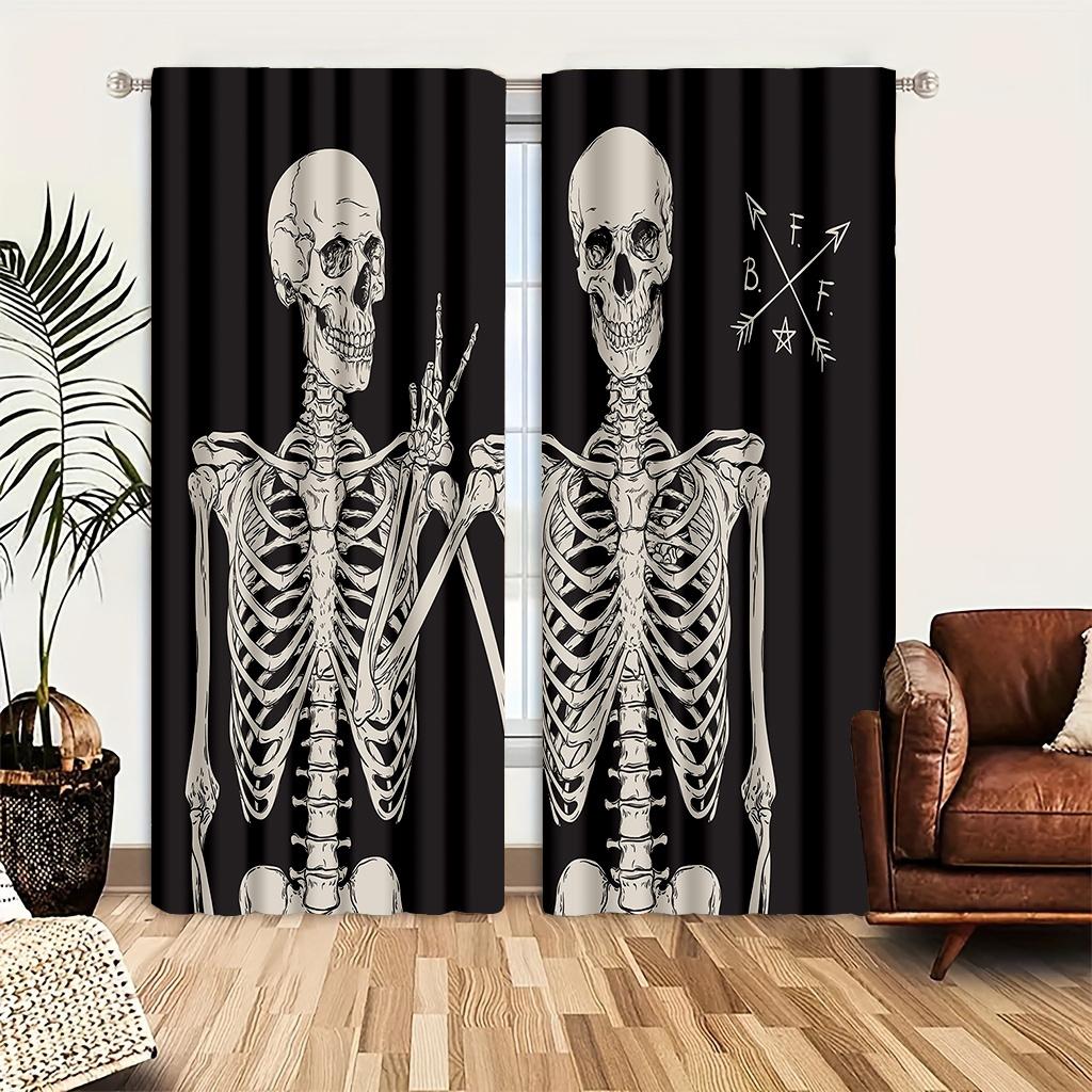 

2 шт. Шторы с рисунком черепа, декоративные люверсы, верхние оконные драпировки, оконные украшения для спальни, гостиной, домашнего декора, шторы 100W130H(CM)40x51in&Grommet Top
