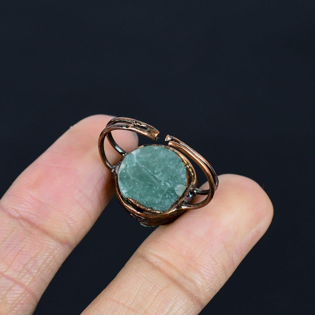 Aquamarine Handmade Gemstone Ring, Copper Electroformed Ring Antique Jewelry, Adjustable Ring Engagement Gift