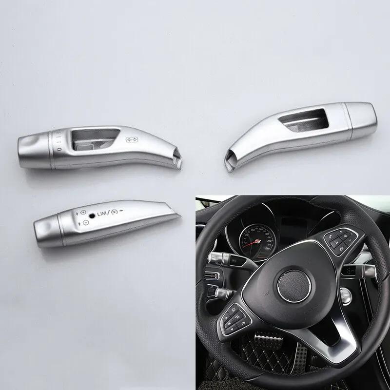 3pcs Car Styling Chrome Wiper Shift Lever Cruise Covers Frame Stickers Kit Trim For Mercedes Benzs CLA C E S Class W205 W213