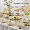 French Cream Style Underglaze Ceramic Bowl Set (2025), Including Rice Bowl, Plate, and Chopsticks.