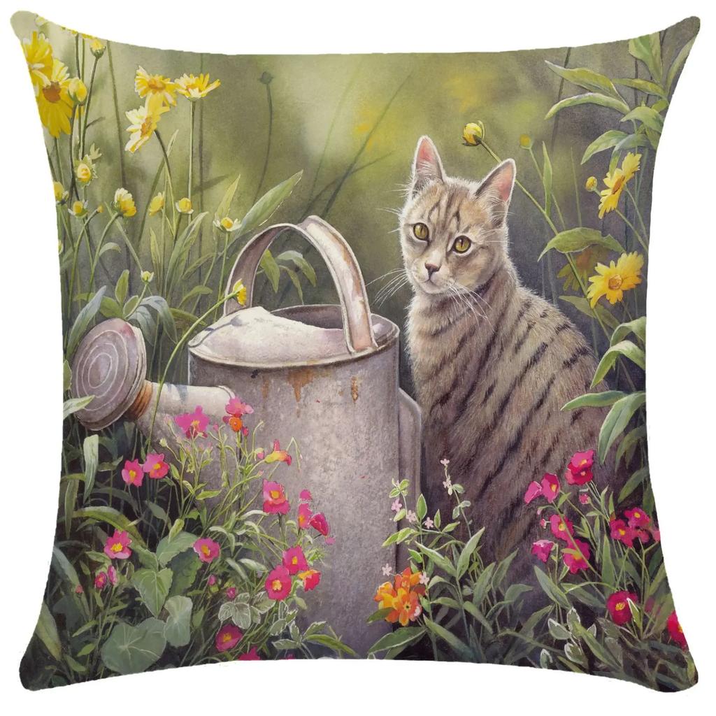 Home Decor Cute Cats & Birds Printed Pillow Covers Pattern Cushion Cover Suitable for Sofa Bedroom Car Pillow Cover