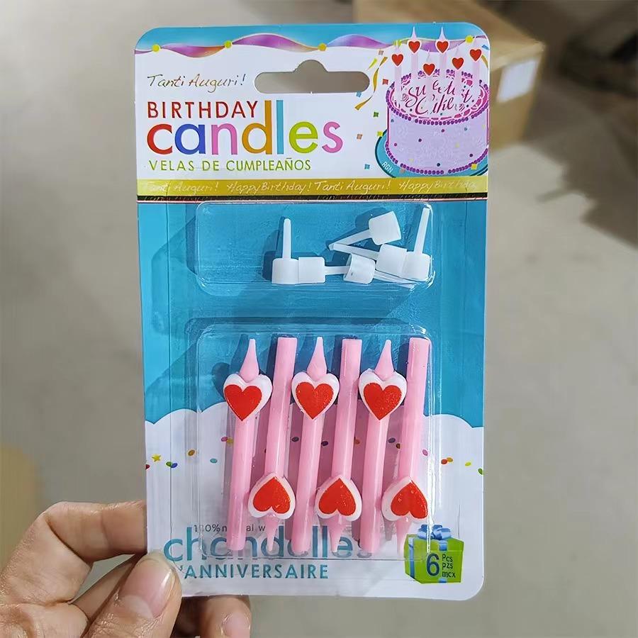 Colorful love birthday candle party cake decoration 6 pack short candle creative heart-shaped candle