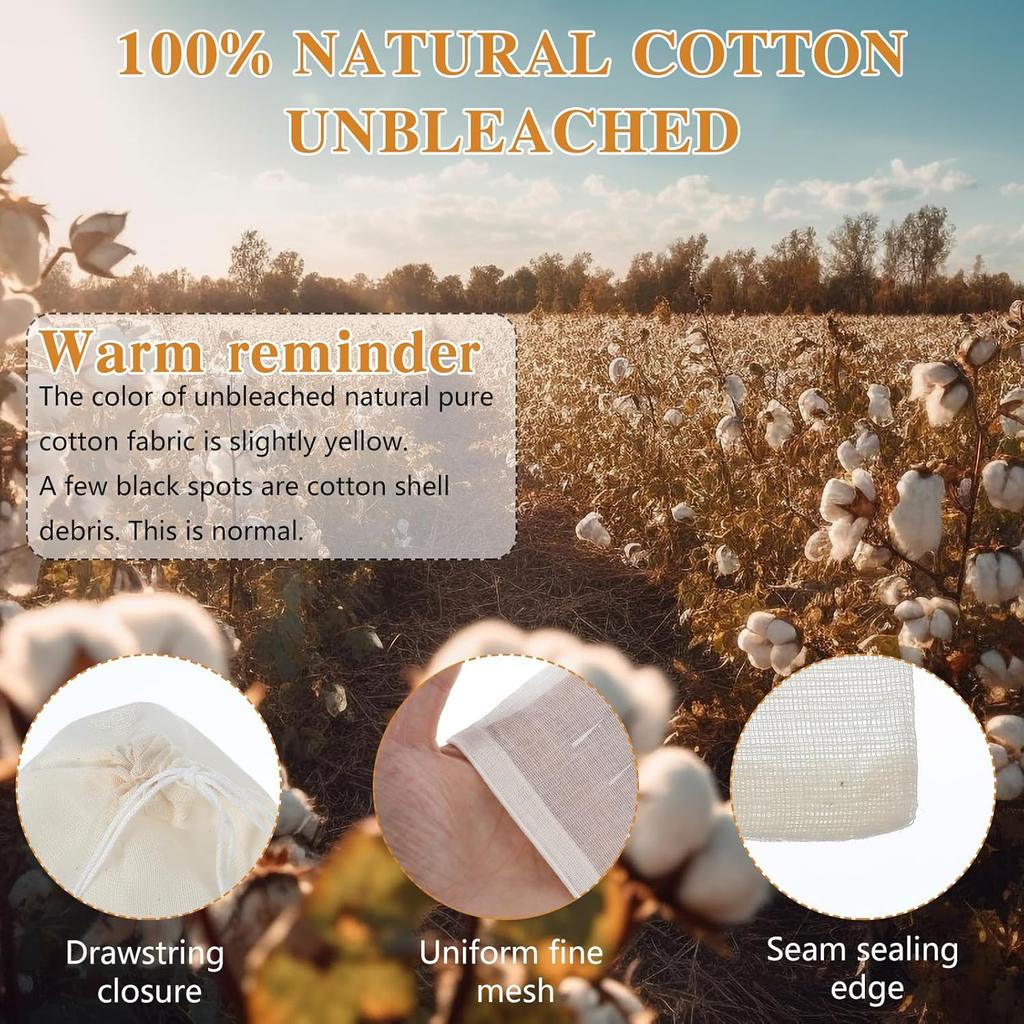 20Pcs Spice Bags for Cooking Unbleached Reble Tea Bags, Muslin Drawstring Cheese Cloth Cotton Bag for Straining Sachet Bag Loose Leaf Tea (6x4