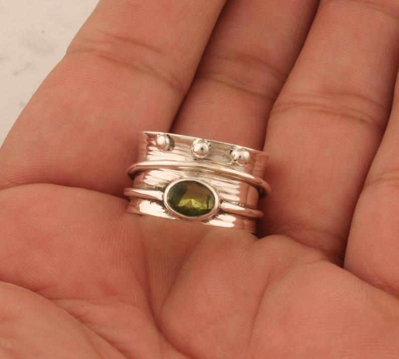 Solid 925 Sterling Silver Peridot Gemstone Spinner Band Meditation Ring Jewelry Unisex Gift Statement Ring